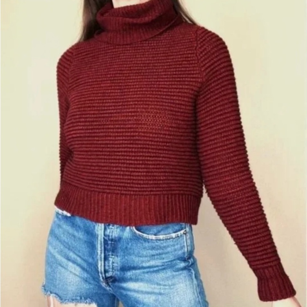Madewell Chunky Knit Turtleneck Wool Blend Cropped Sweater Size S